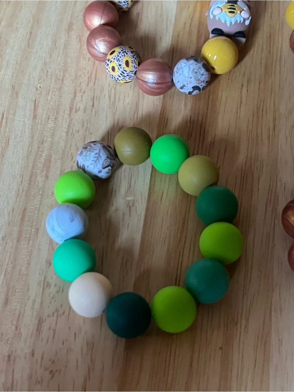 Kids Beaded Stretch Bracelet Set - Yellow, Green, Brown B153 set of 4